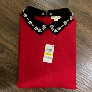 Peter Pan collar blouse with jewels brand new in Red with Black collar